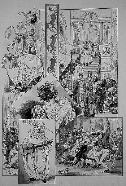 The Carnival in Duesseldorf, various scenes, Germany, 1899, Historic, digital reproduction of an original 19th century master, original date not known