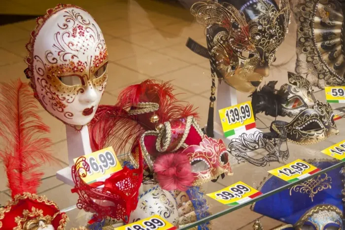 Framed Print : Carnival masks in shop
