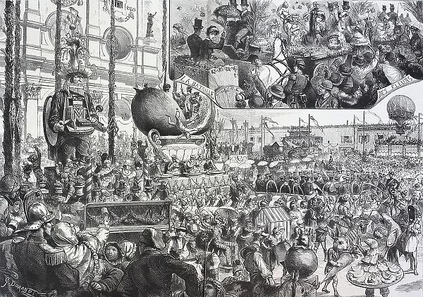 The Carnival in Nice, France, Historical, digital reproduction of an original 19th century artwork, original date unknown