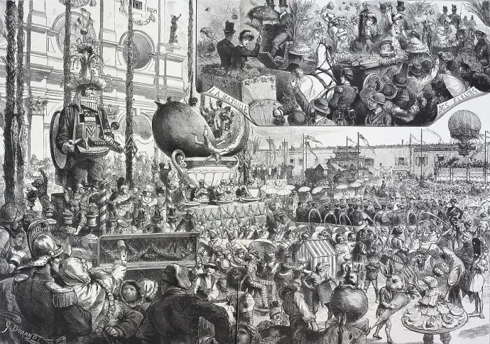 Framed Print : The Carnival in Nice, France, Historical, digital reproduction of an original 19th century artwork, original date unknown Framed Print : The Carnival in Nice, France, Historical, digital reproduction of an original 19th century artwork, original date unknown