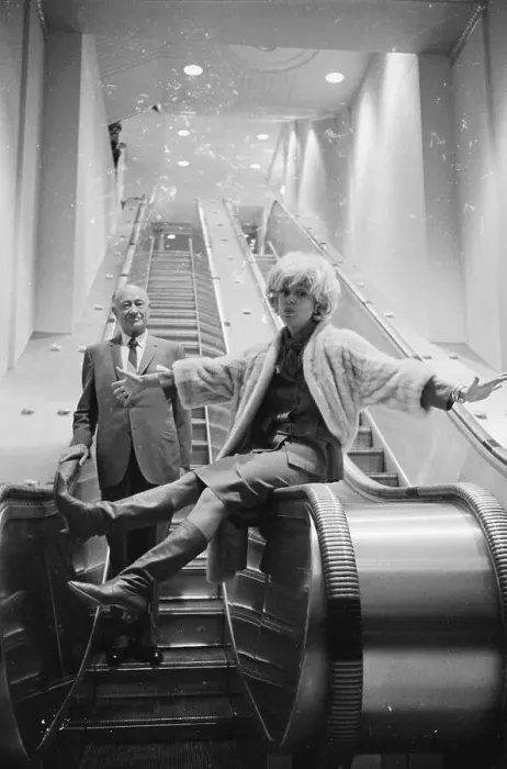 Framed Print : Carol Channing Riding Escalator Framed Print : Carol Channing Riding Escalator