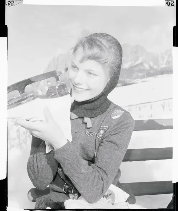 Framed Print : Carol Heiss Checking Her Skate Framed Print : Carol Heiss Checking Her Skate