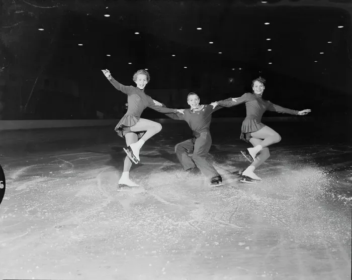 Framed Print : Carol and Nancy Heiss Ice Skating with Their Brother Framed Print : Carol and Nancy Heiss Ice Skating with Their Brother