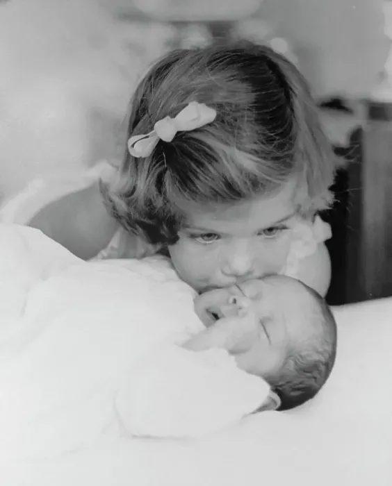 Framed Print : Caroline Kennedy Kissing Newborn JFK Jr