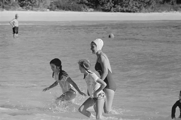 Framed Print : Caroline Kennedy Swimming with Friend and Governess Framed Print : Caroline Kennedy Swimming with Friend and Governess