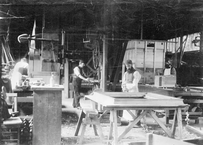 Framed Print : Carpenters Working in Shop Framed Print : Carpenters Working in Shop