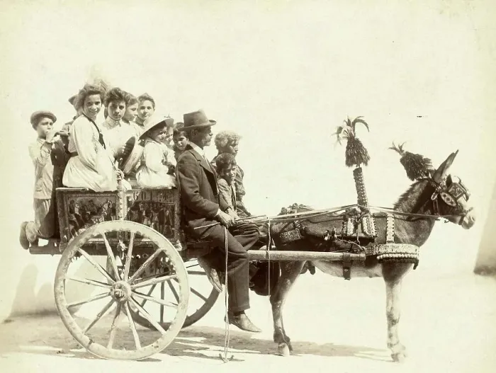 Framed Print : Carretto Siciliano, Family on a Sunday outing with a donkey cart, c. 1893, Palermo, Sicily, Italy, Historic, digitally restored reproduction from a 19th century original Framed Print : Carretto Siciliano, Family on a Sunday outing with a donkey cart, c. 1893, Palermo, Sicily, Italy, Historic, digitally restored reproduction from a 19th century original
