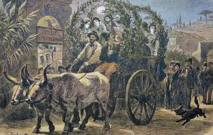 Framed Print : Carriage ride by German artists in Rome, Italy, historical wood engraving, c. 1880, digitally restored reproduction of a 19th century original, exact original date unknown, coloured Framed Print : Carriage ride by German artists in Rome, Italy, historical wood engraving, c. 1880, digitally restored reproduction of a 19th century original, exact original date unknown, coloured