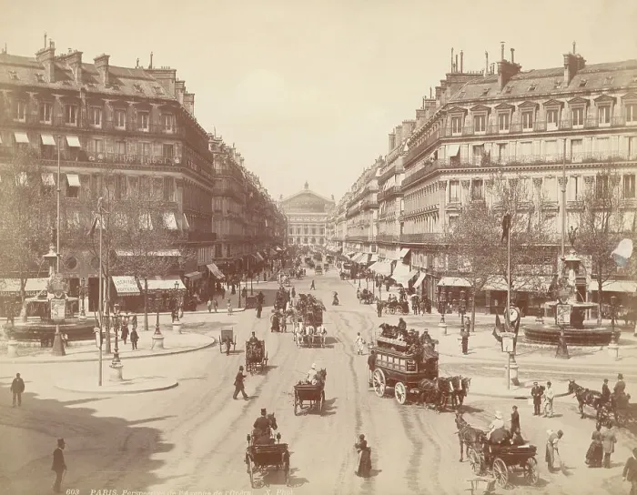Framed Print : Carriages on Avenue de L'Opera in Paris Framed Print : Carriages on Avenue de L'Opera in Paris
