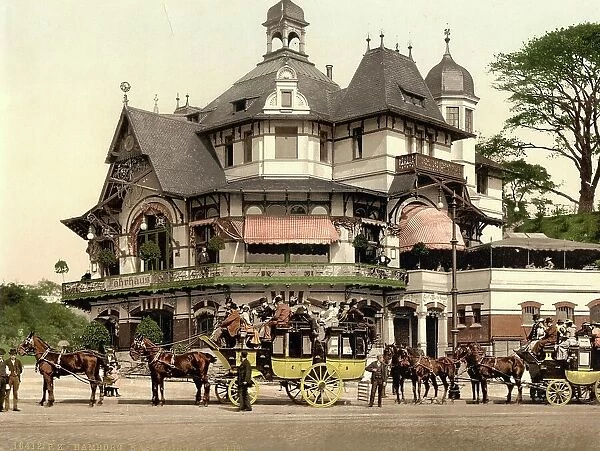 Carriages for city tours, Kaese's big ride, Hamburg, Germany, Historic, photochrome print from the 1890s
