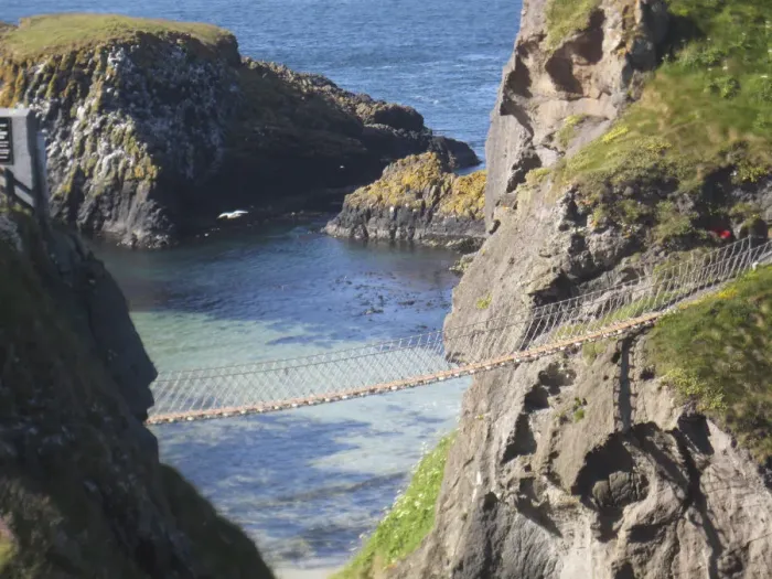 Framed Print : carrick-a-rede, cliff, color image, day, footbridge, hanging bridge, high angle view Framed Print : carrick-a-rede, cliff, color image, day, footbridge, hanging bridge, high angle view