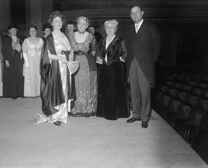 Framed Print : Carrie Chapman Catt with Others Attending Suffrage Meeting Framed Print : Carrie Chapman Catt with Others Attending Suffrage Meeting