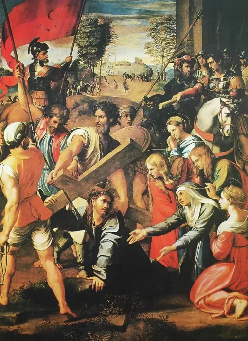 Framed Print : Carrying of the Cross, Way to Calvary, by Raffaello Sanzio da Urbino, also Raphael da Urbino, Raffaello Santi, Raffaello Sanzio, Raphael, Italian painter, Italy, digitally restored reproduction of a work of art (public domain) from c. 1500 Framed Print : Carrying of the Cross, Way to Calvary, by Raffaello Sanzio da Urbino, also Raphael da Urbino, Raffaello Santi, Raffaello Sanzio, Raphael, Italian painter, Italy, digitally restored reproduction of a work of art (public domain) from c. 1500