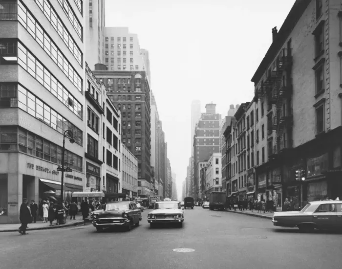 Framed Print : Cars riding on city street (B&W) Framed Print : Cars riding on city street (B&W)
