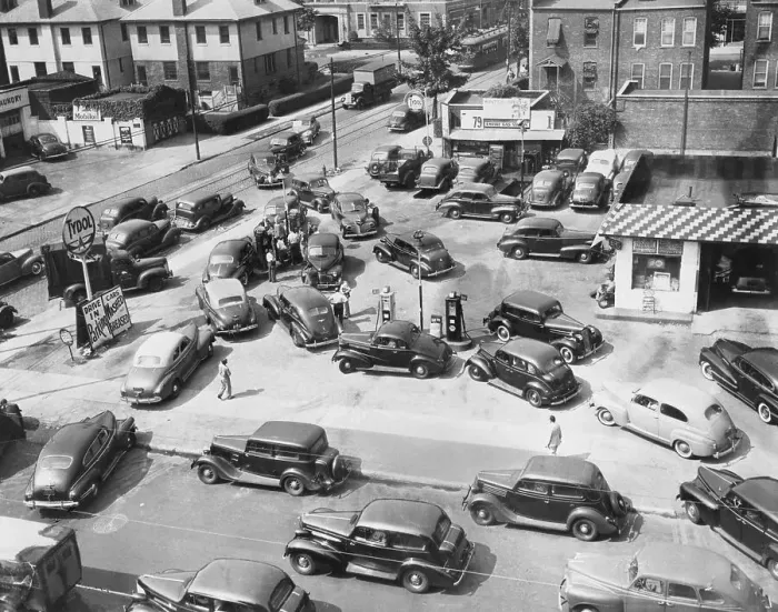 Framed Print : Cars Surround One Gas Pump Framed Print : Cars Surround One Gas Pump