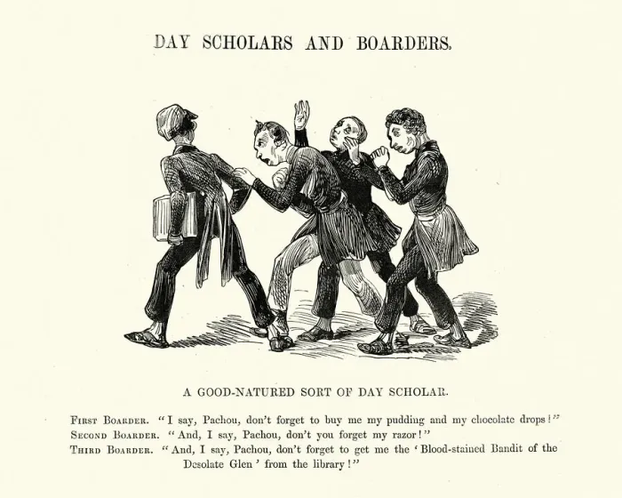 Framed Print : Cartoon of boarding school schoolboys, by Gustave Dore, 19th Century caricature Framed Print : Cartoon of boarding school schoolboys, by Gustave Dore, 19th Century caricature
