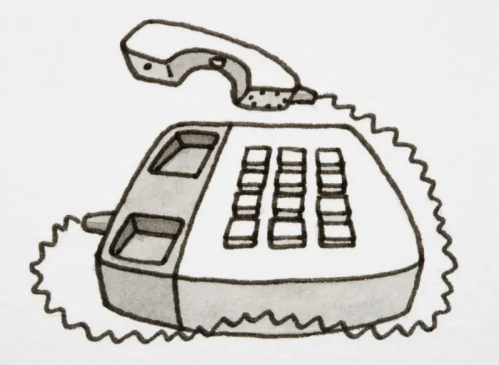 Framed Print : Cartoon, button telephone with receiver off the hook Framed Print : Cartoon, button telephone with receiver off the hook