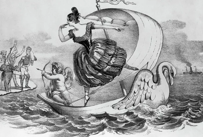 Framed Print : Cartoon of Dancer Lola Montez Coming To US Framed Print : Cartoon of Dancer Lola Montez Coming To US
