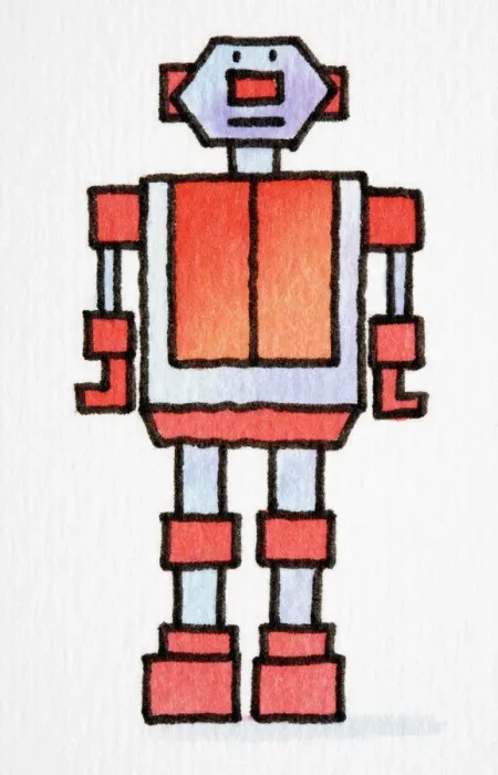 Framed Print : Cartoon depiction of red and blue robot Framed Print : Cartoon depiction of red and blue robot