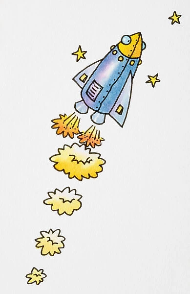Cartoon, flying rocket blowing out flames. Available as Photo Prints, Wall  Art and other products #13558981