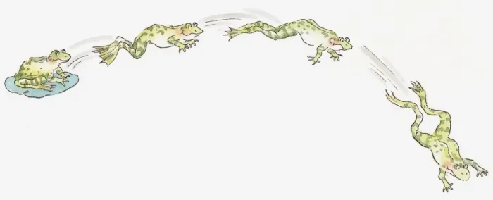 Framed Print : Cartoon of frog sitting on water lily and frogs jumping Framed Print : Cartoon of frog sitting on water lily and frogs jumping
