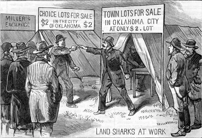 Framed Print : Cartoon; Land Sharks At Work