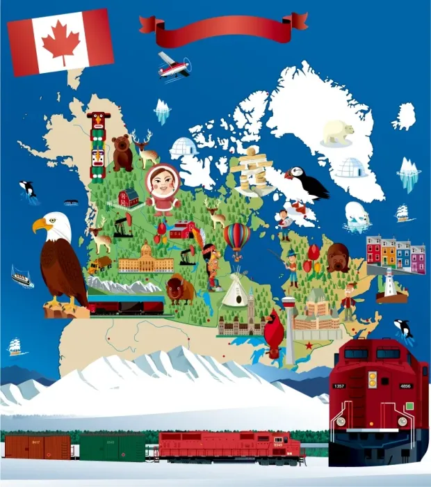 Framed Print : Cartoon map of Canada