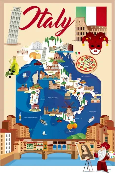 Framed Print : Cartoon map of ITALY Framed Print : Cartoon map of ITALY