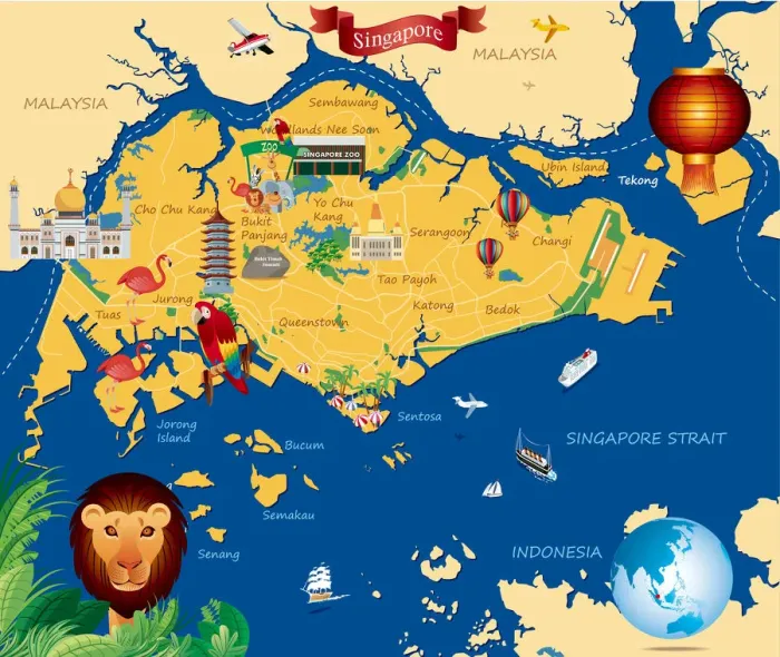 Framed Print : Cartoon map of Singapure Framed Print : Cartoon map of Singapure