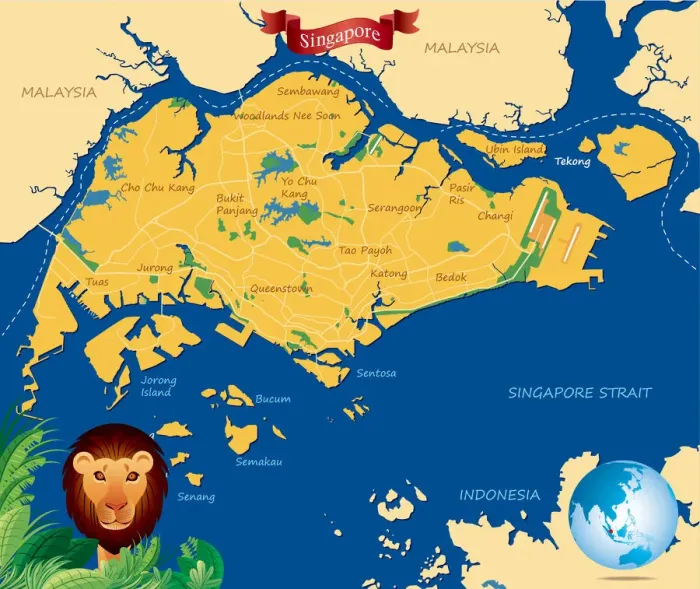 Framed Print : Cartoon map of Singapure Framed Print : Cartoon map of Singapure