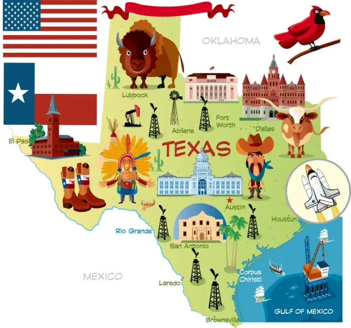 Framed Print : Cartoon map of Texas Framed Print : Cartoon map of Texas