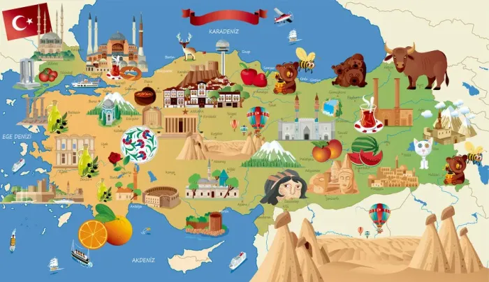 Framed Print : Cartoon map of Turkey