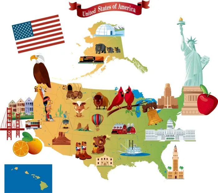 Framed Print : Cartoon map of USA
