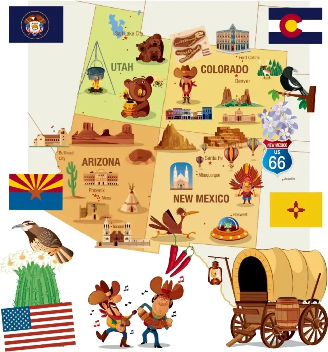 Framed Print : Cartoon Map of USA