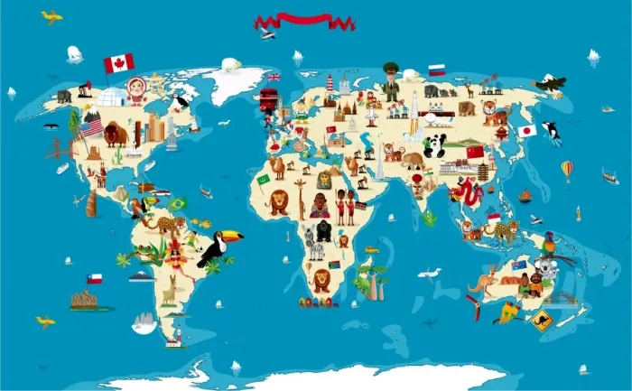Framed Print : Cartoon map of World