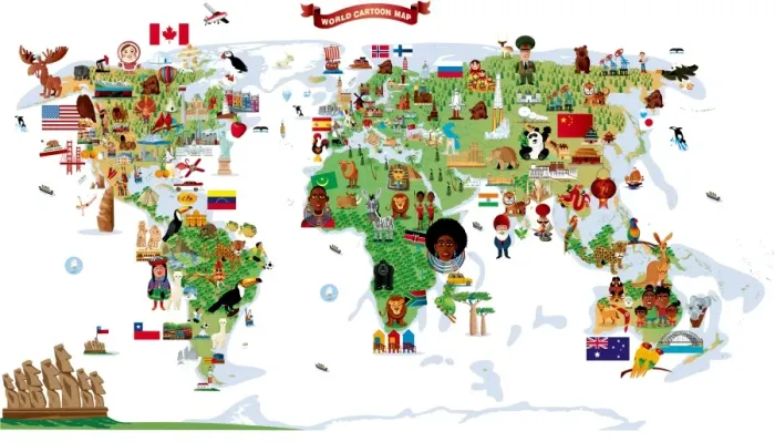 Framed Print : Cartoon map of World