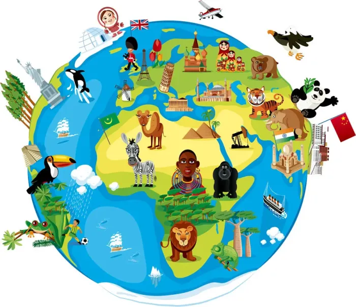 Framed Print : Cartoon map of World