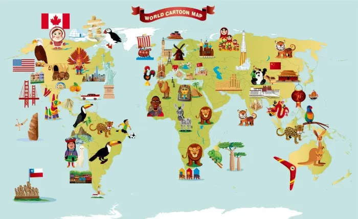 Framed Print : Cartoon map of World
