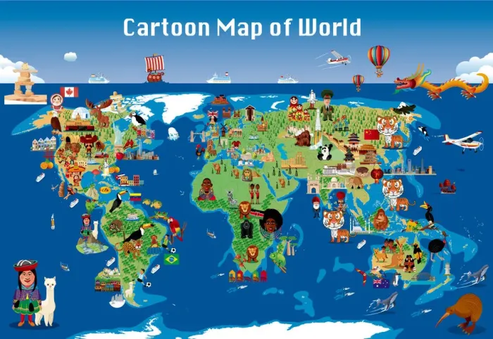 Framed Print : Cartoon map of world