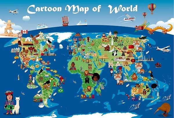 Cartoon map of world