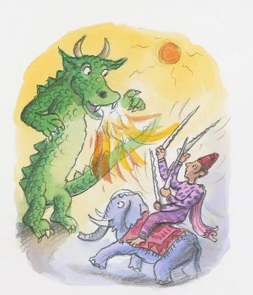 Cartoon of Mythological Fire Breathing Dragon