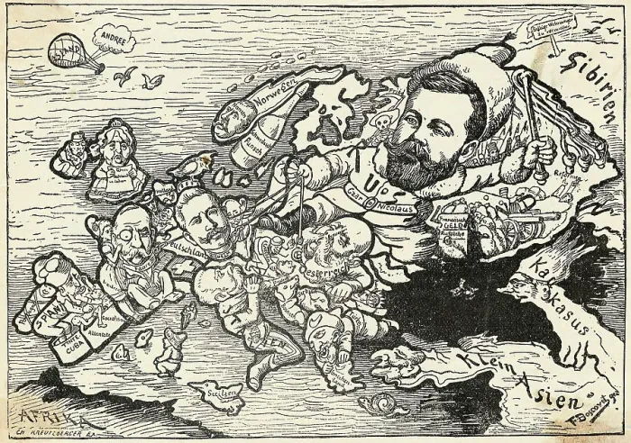 Framed Print : Cartoon of Nicholas II Controlling Leaders of Europe Framed Print : Cartoon of Nicholas II Controlling Leaders of Europe