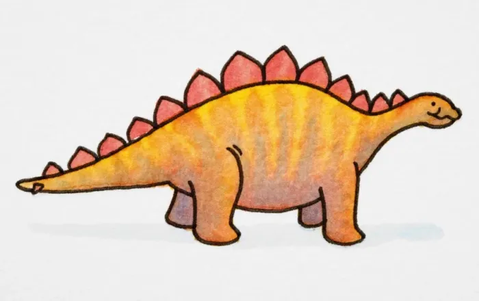 Framed Print : Cartoon, orange dinosaur with red spikes, side view Framed Print : Cartoon, orange dinosaur with red spikes, side view