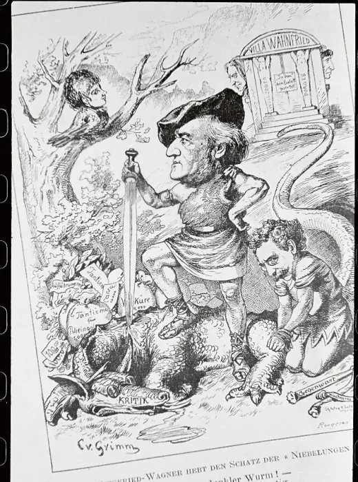 Framed Print : Cartoon of Richard Wagner Slaying Music Critics Framed Print : Cartoon of Richard Wagner Slaying Music Critics