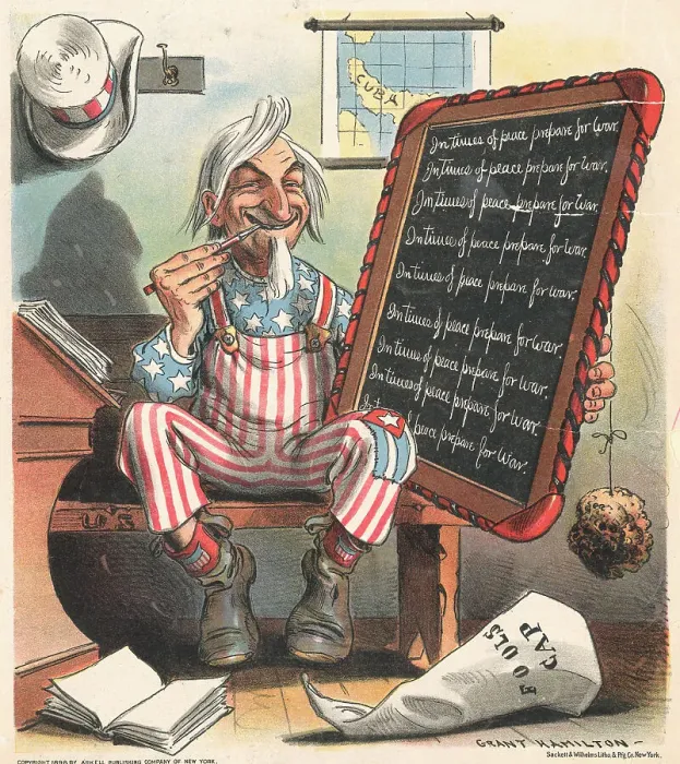 Framed Print : Cartoon Showing American Caricature Planning War Tactics Framed Print : Cartoon Showing American Caricature Planning War Tactics