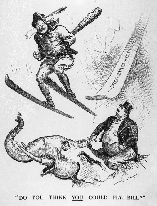 Framed Print : Cartoon Showing Roosevelt On Skis Framed Print : Cartoon Showing Roosevelt On Skis