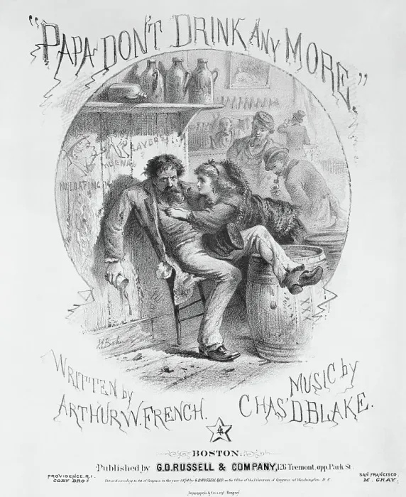 Framed Print : Cartoon Showing Young Girl with Drunken Dad Framed Print : Cartoon Showing Young Girl with Drunken Dad