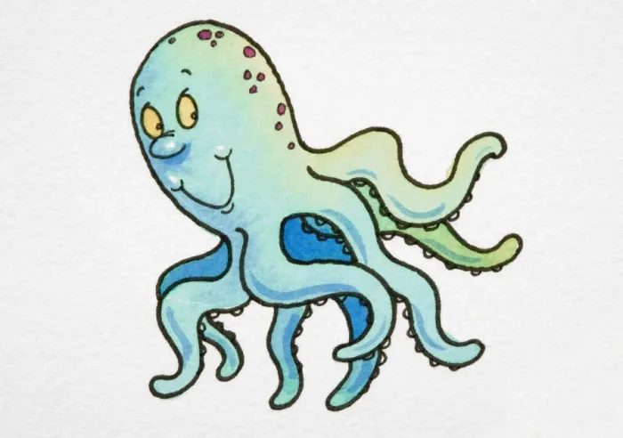 Framed Print : Cartoon, smiling green Octopus Framed Print : Cartoon, smiling green Octopus