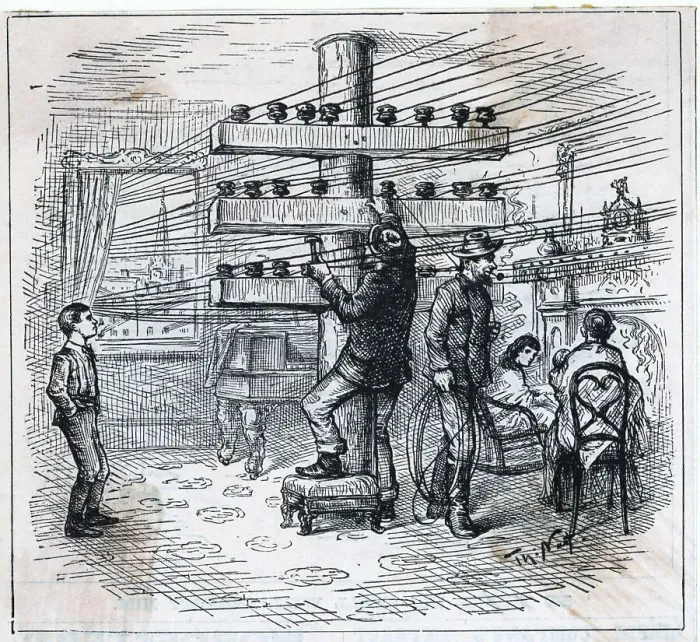 Framed Print : Cartoon Of Telegraph Pole In Room Framed Print : Cartoon Of Telegraph Pole In Room