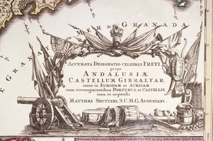 Framed Print : Cartouche Showing Arms and Flags Framed Print : Cartouche Showing Arms and Flags